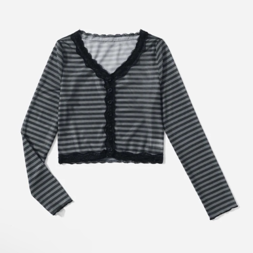 3/$15 NWT Sheer striped black and grey button up top